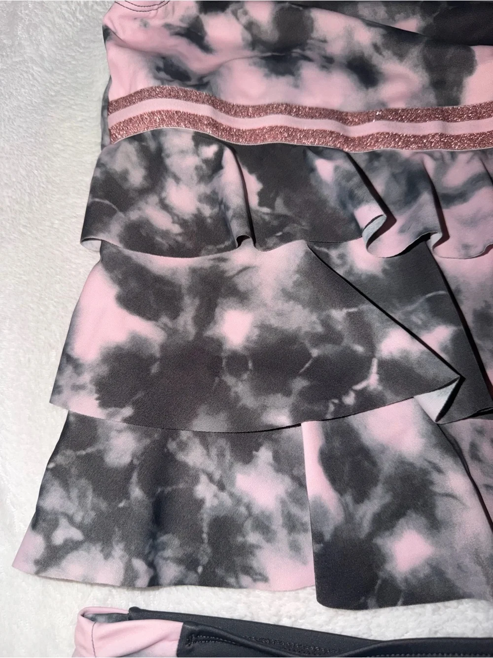 Justice Pink and Gray Ruffle Tankini with Glitter Trim size 20